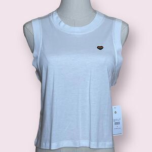 Spiritual Gangster NWT Happy Box Crop Tank Top White Size L Heart Sleeveless